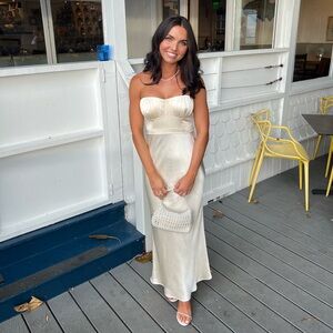 SHONA JOY LA LUNE CORDED RUCHED MAXI DRESS - CREAM